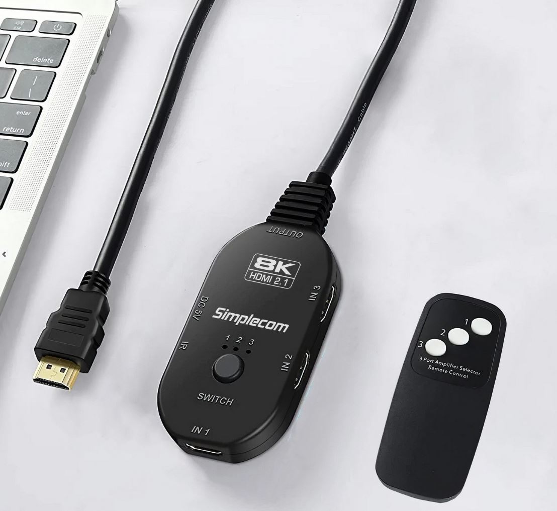 Simplecom CM353 3-Port HDMI 2.1 Switch 3 IN 1 OUT Splitter HDCP 2.3 8K@60Hz - Cables - Image 3