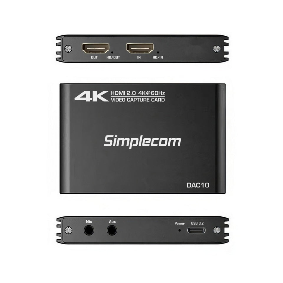 Simplecom DAC10 HDMI 2.0 to USB 4K@60hz Video Capture Card Stream and Record in 4K 60FPS - Cables - Image 2