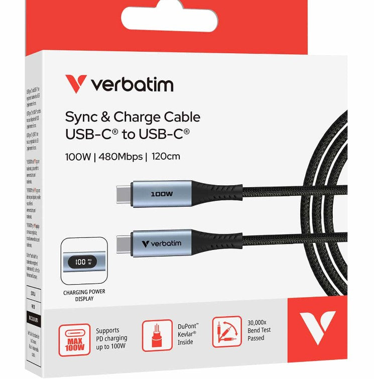 Verbatim Sync Charge USB C to USB C 100W Display 120 cm - Cables