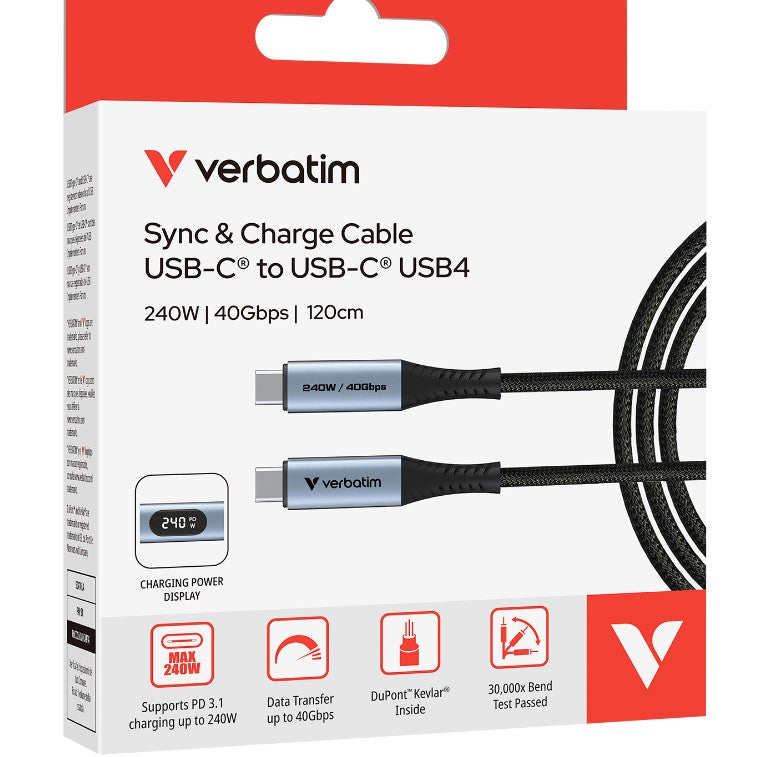 Verbatim Sync Charge USB C to USB C 240W 40 Gbps Display 120 cm - Cables