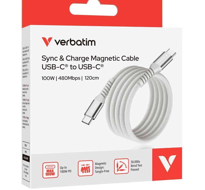 Verbatim Sync Charge USB C to USB C 100W Magnetic 120 cm - Grey - Cables