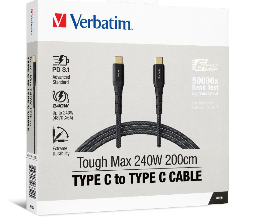 Verbatim Cable 240W USB-C to USB-C 200CM PD 3.1 and QC 3.0 and 4.0 Premium Cable - Cables