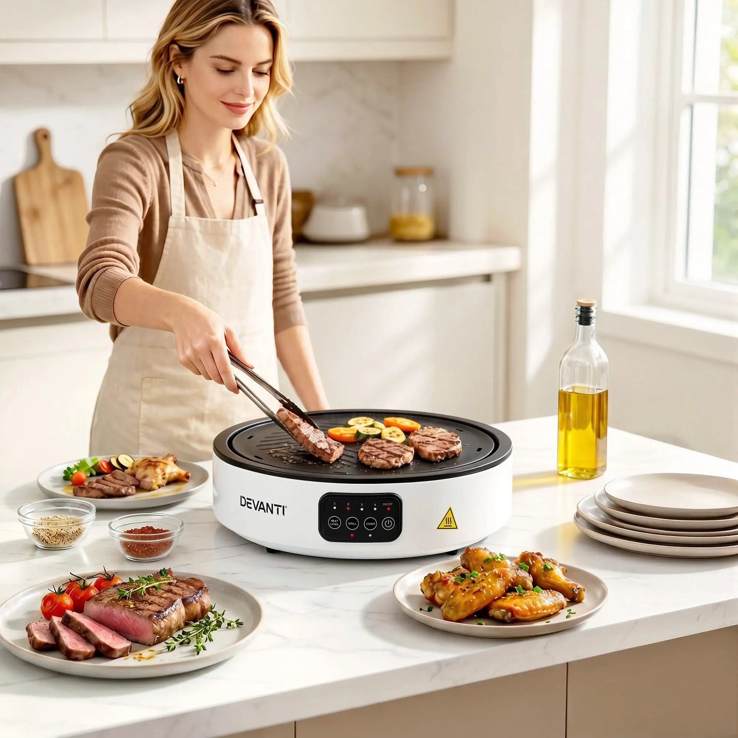 Devanti Ceramic Cooktop Electric Hot Plate Countertop Grill Cooker White - Image 9