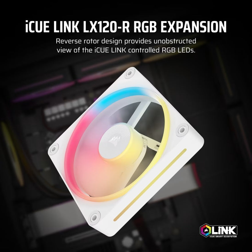Corsair iCUE LINK LX120‑R RGB 120 mm PWM Reverse Fan Expansion Single Pack – White: 66.7 CFM, 240... - Image 4