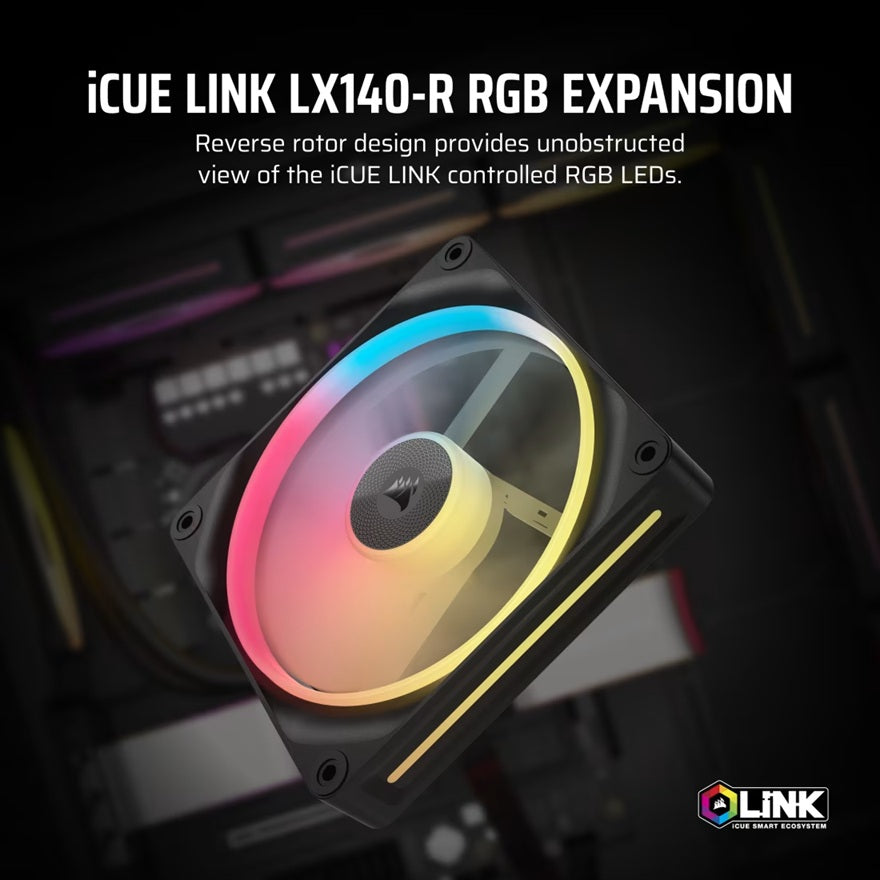 Corsair iCUE LINK LX140-R RGB 140mm PWM Reverse Fan Expansion Single Pack - Black: 90.6 CFM, 2000... - Image 4
