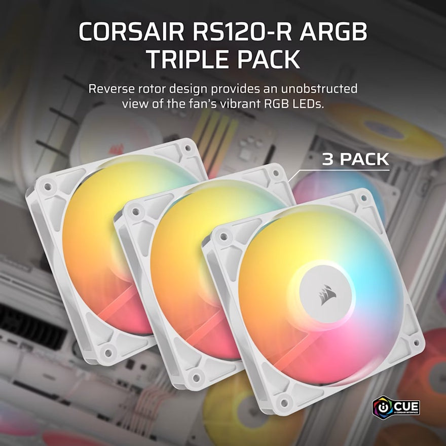 Corsair RS120-R ARGB 120mm PWM Reverse Fans Triple Pack - White, 3x RGB Fans, 2100 RPM, 65.82 CFM... - Image 4