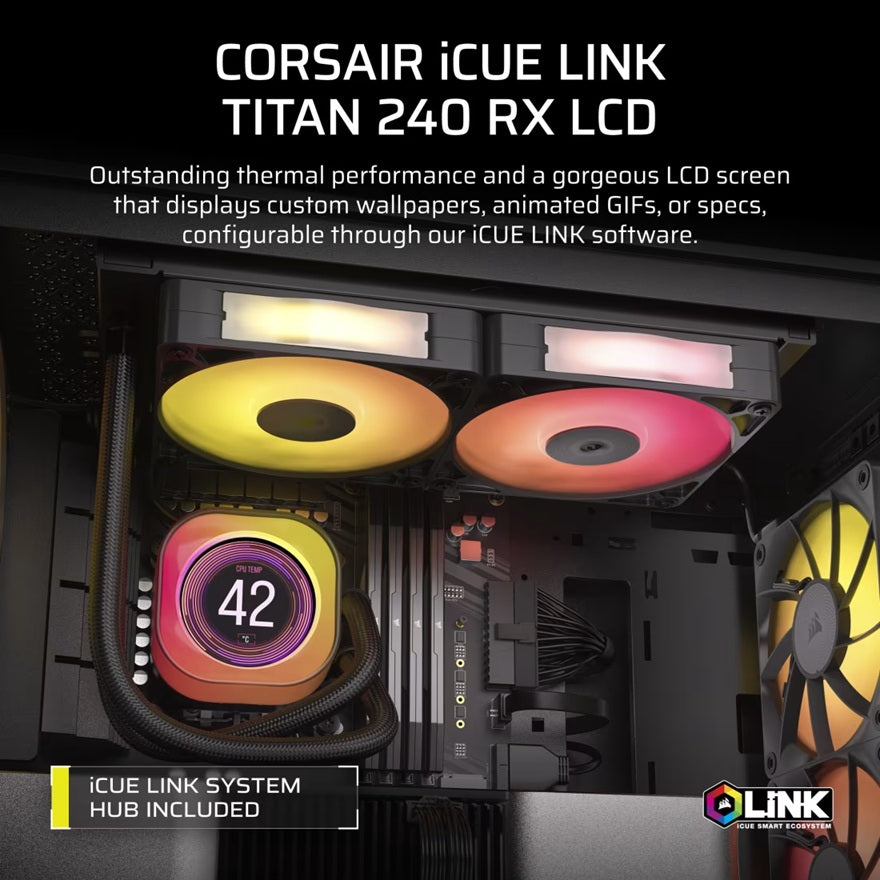 Corsair iCUE LINK TITAN 240 RX LCD Liquid CPU Cooler - Black: 73.5 CFM, 2100 RPM, 36 dBA, Aluminu... - Image 4
