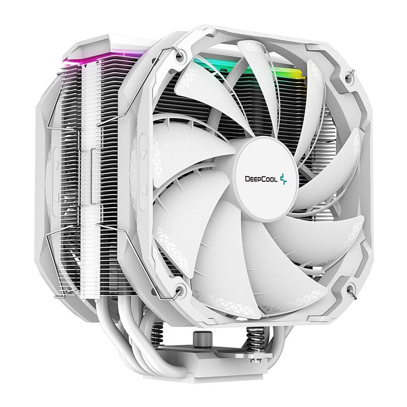 DeepCool AS500 PLUS White CPU Cooler Single Tower, Five Heat Pipe Design High Fin Density, Double PWM Fans, Slim Profile, LGA2066/1851-1155/AM4/AM5