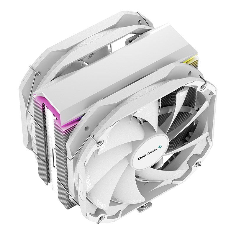 DeepCool AS500 PLUS White CPU Cooler Single Tower, Five Heat Pipe Design High Fin Density, Double PWM Fans, Slim Profile, LGA2066/1851-1155/AM4/AM5