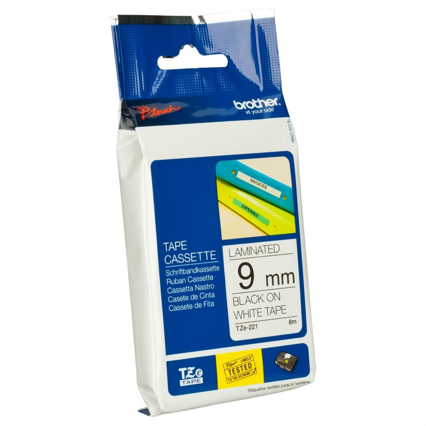Brother 9mm Black on White TZE Tape - Scanner and Labeller
