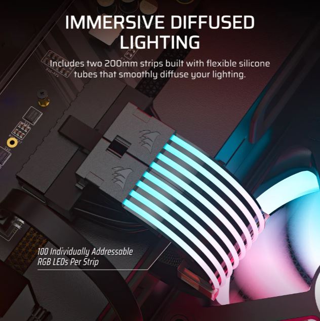 (LSCorsair ARGB PSU Cable Strips: 2x230mm, 100 ARGB LEDs/strip, 5V ARGB/iCUE - Power Supplies - Image 4