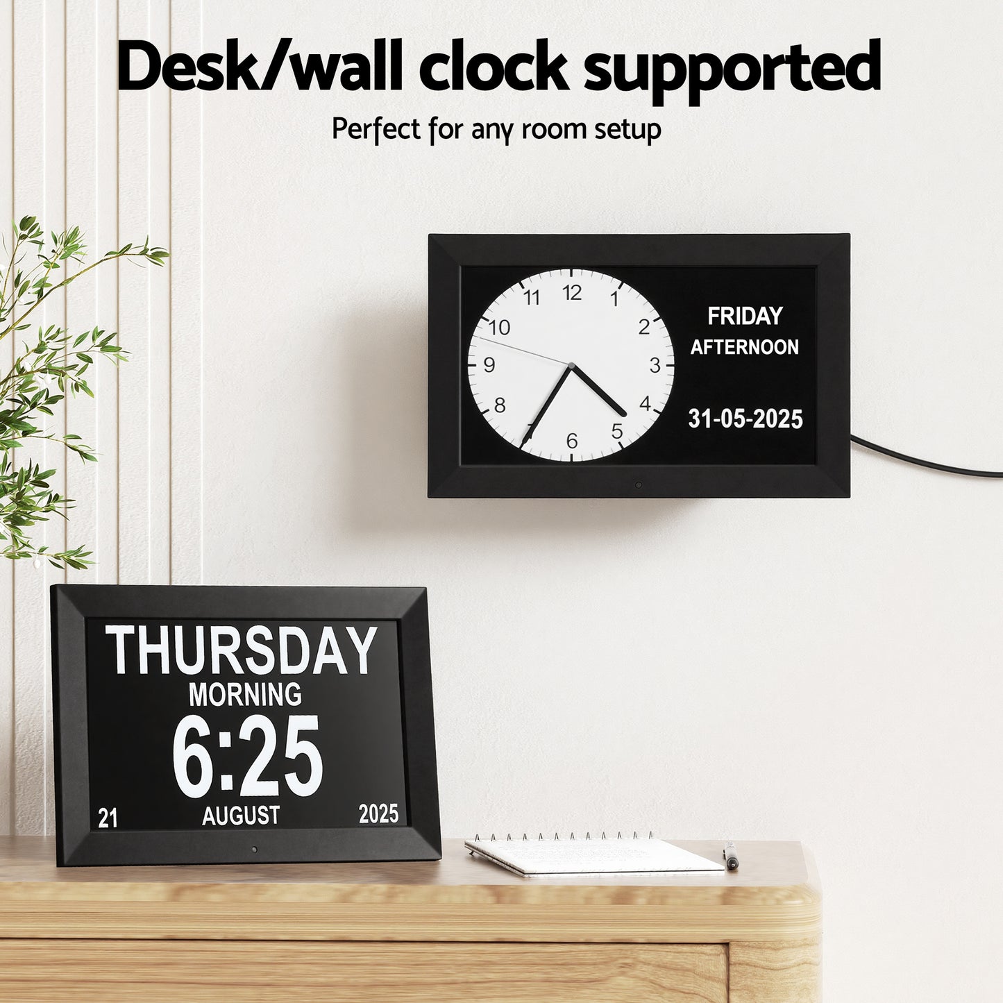Artiss 10" Digital Day Clock Alarm Calendar Dementia Date Week Desk Clocks Black - Image 5