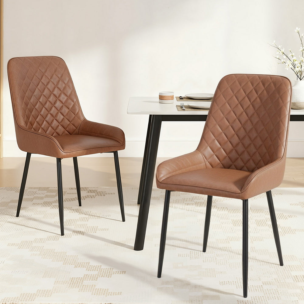 Artiss 2x Dining Chairs Retro PU Leather Kitchen Lounge Cafe Accent Chair Brown - Image 7