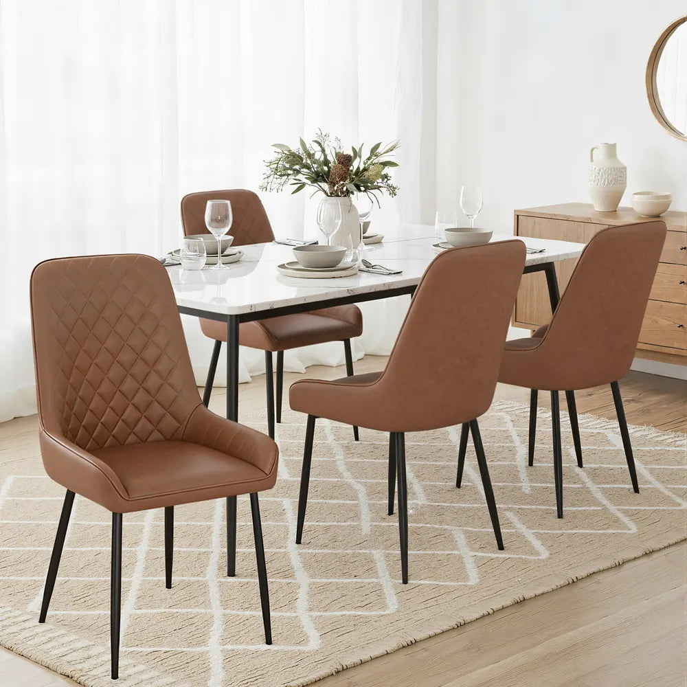 Artiss 4x Dining Chairs Retro PU Leather Kitchen Lounge Cafe Accent Chair Brown - Image 7