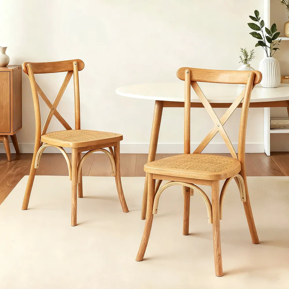 Artiss 2x Dining Chairs Rattan Wooden Kitchen Accent Chair Cafe Lounge Rubber Wood - Image 7