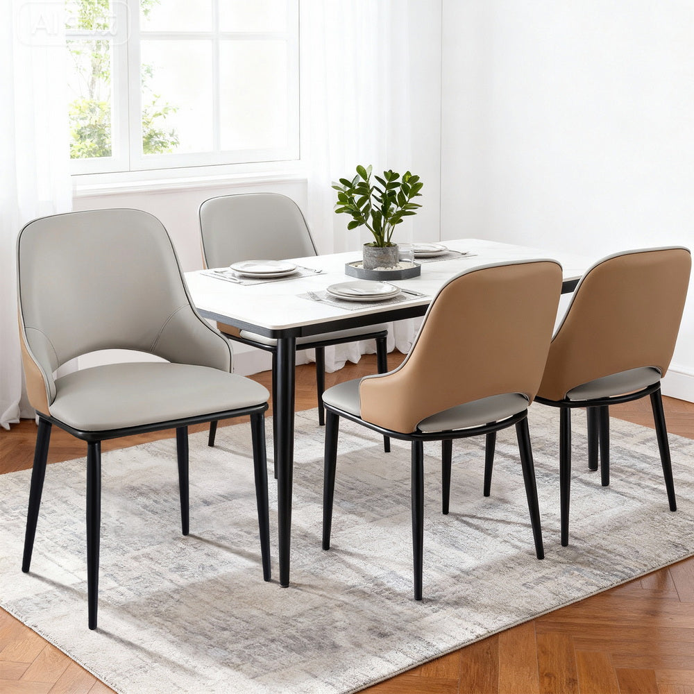 Artiss 4x Dining Chairs Hollow PU Leather Kitchen Lounge Cafe Accent Chair Grey - Image 7