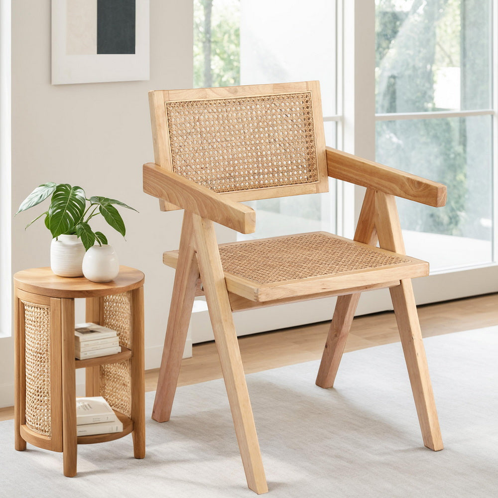 Artiss 1x Dining Chair Wooden Rattan Seat Rubber Wood Frame - Image 7