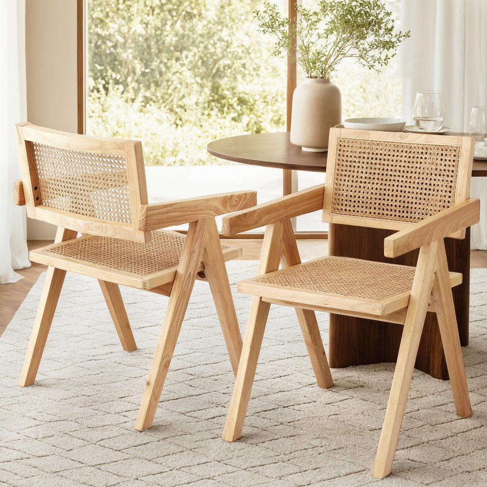 Artiss 2x Dining Chairs Wooden Rattan Seat Rubber Wood Frame - Image 7