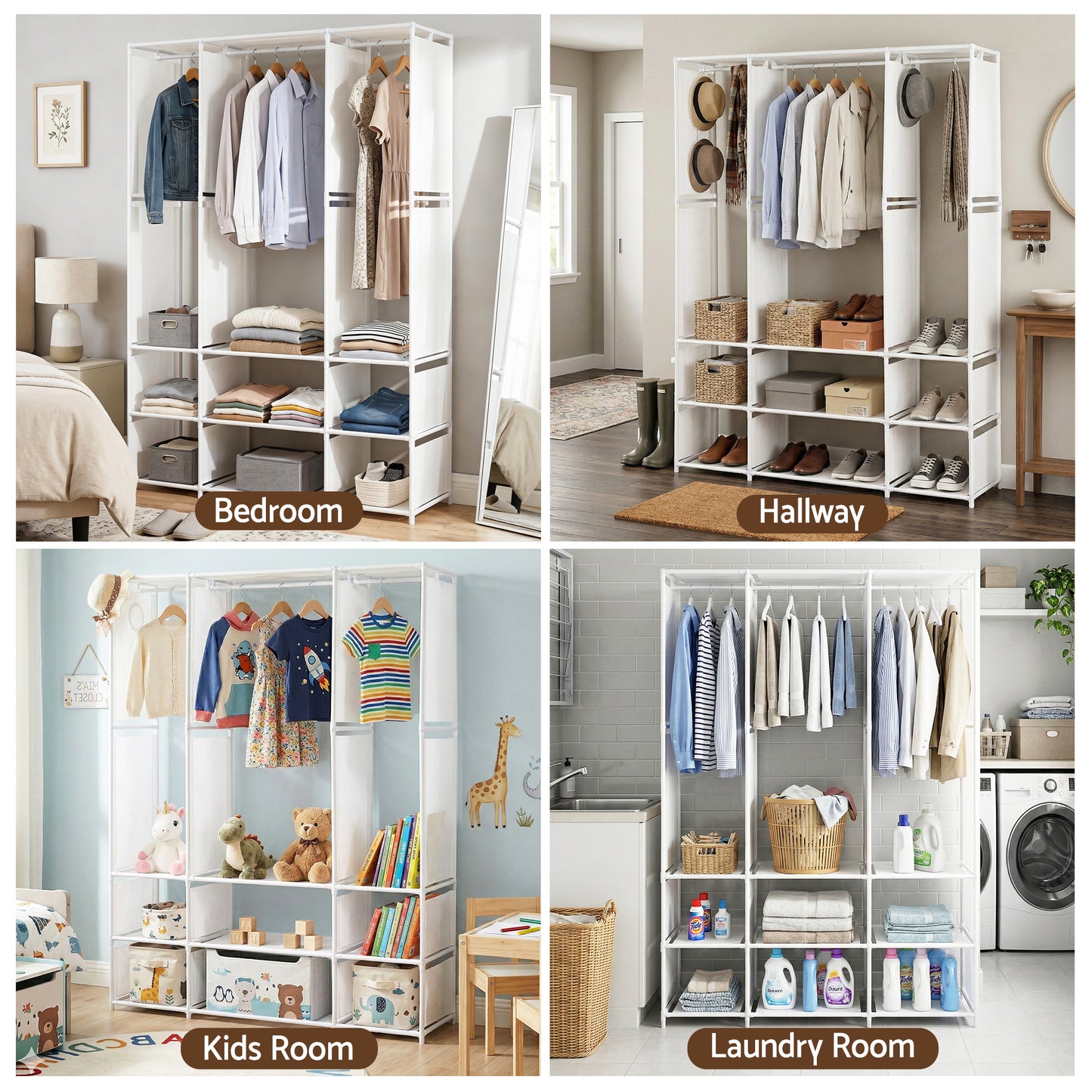 Artiss Large Portable Clothes Closet Wardrobe with Open Shelf White - Image 9