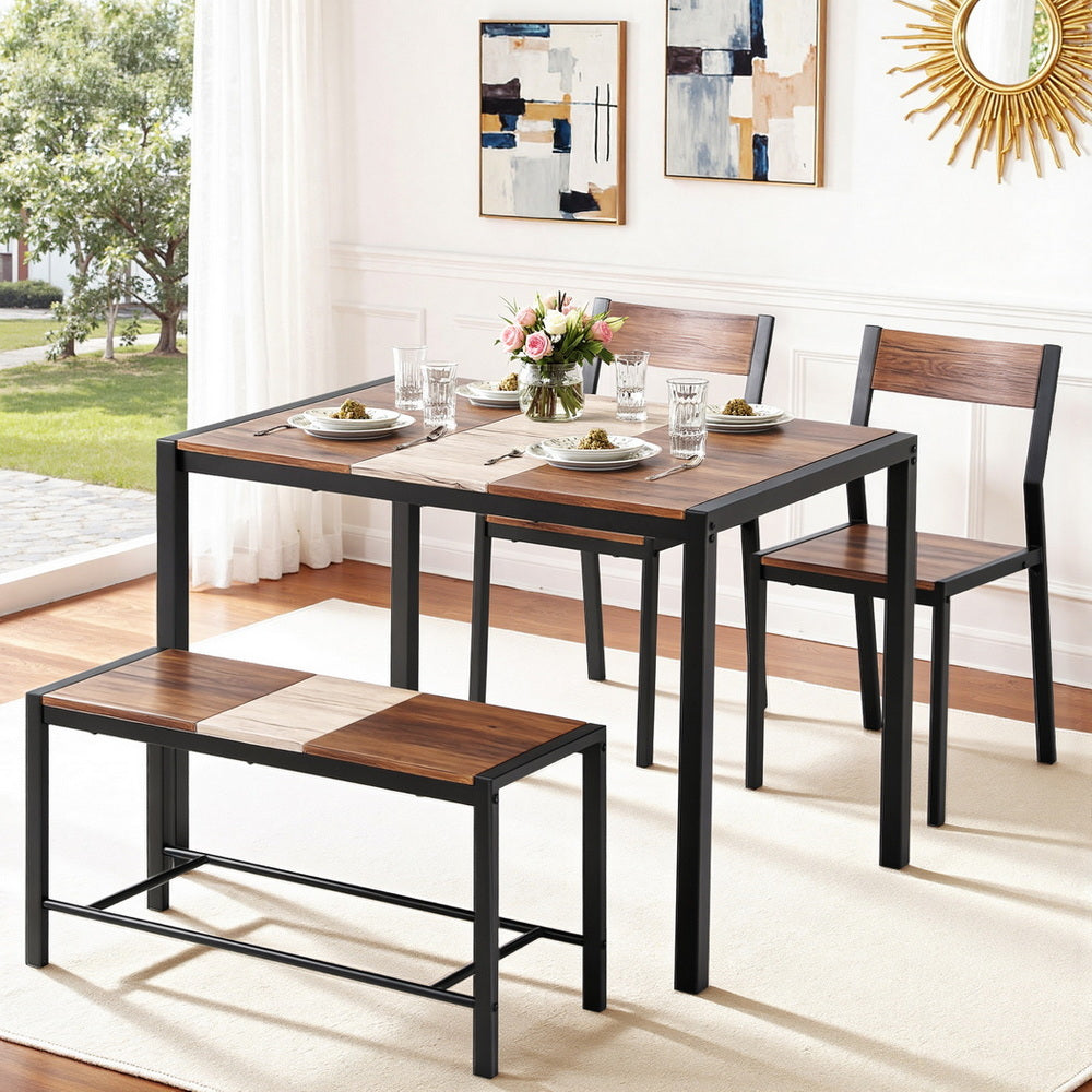 Artiss Dining Table and Chairs Set of 4 Bench Kitchen Furniture Rustic Brown - Image 7
