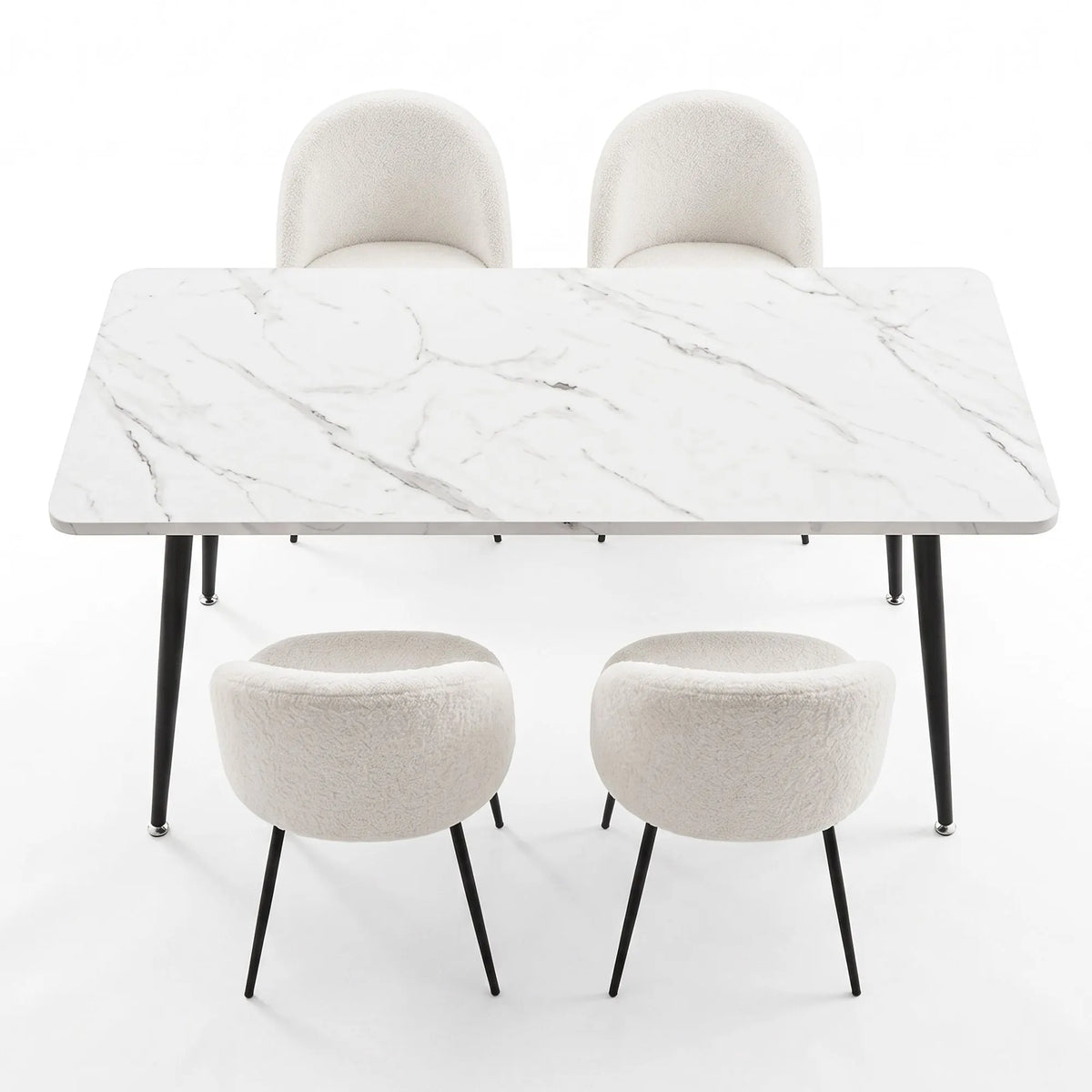 1 Artiss Dining Table and 4 Chairs Set White Marble Style - Image 3