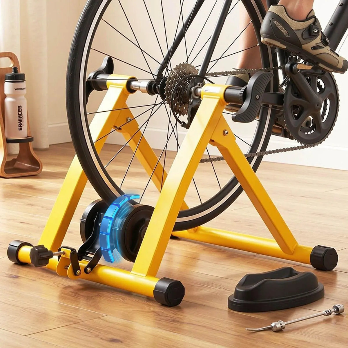 Everfit Bike Trainer Stand Indoor Riding Bicycle 6 Level Cycling Home Gym Yellow - Image 9