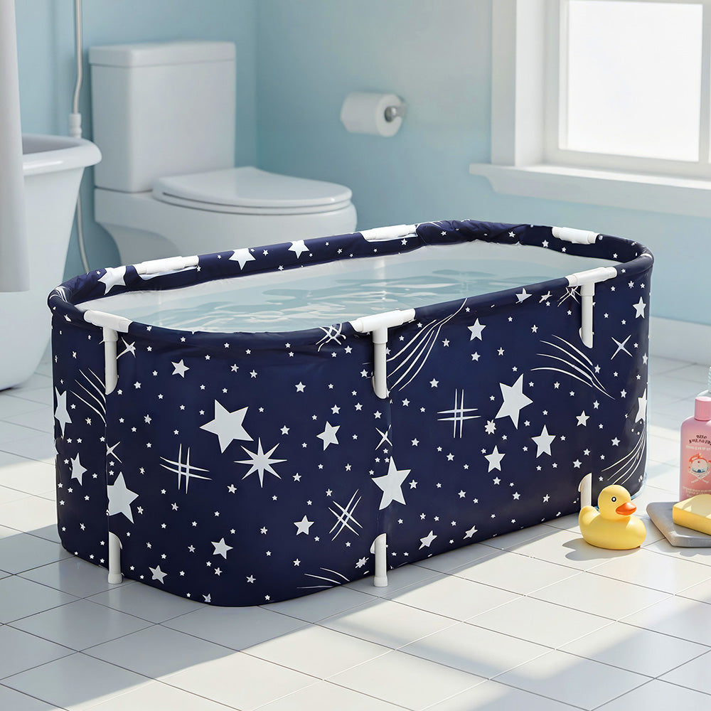 Weisshorn Foldable Bathtub PVC SPA Bucket Inflatable Cushion 114x62cm Star Navy - Image 7