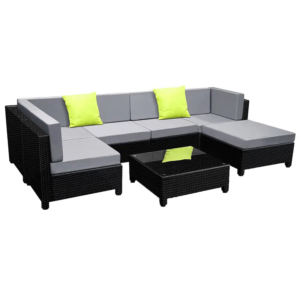 Gardeon 7-Piece Outdoor Sofa Set Wicker Couch Lounge Setting Seat Cover - Image 8