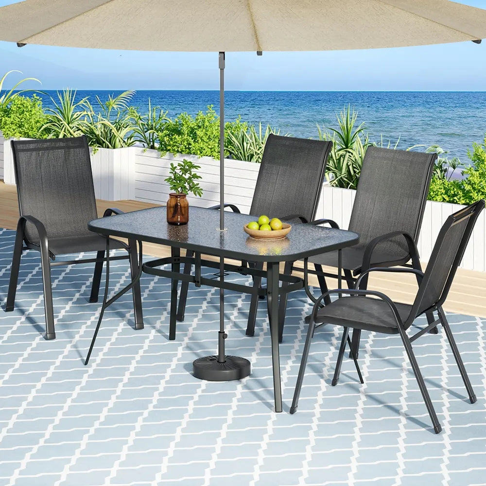 Gardeon 5PC Outdoor Dining Set Table and Chairs Patio Furniture Bistro Set Garden Black - Image 7