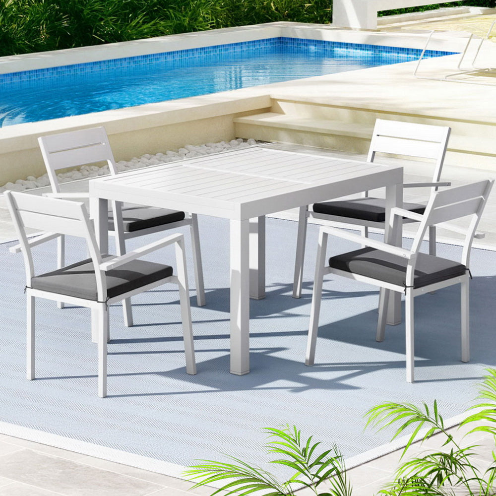 Gardeon Outdoor Dining Set 5 Piece Aluminum Extendable Table Setting White - Image 7