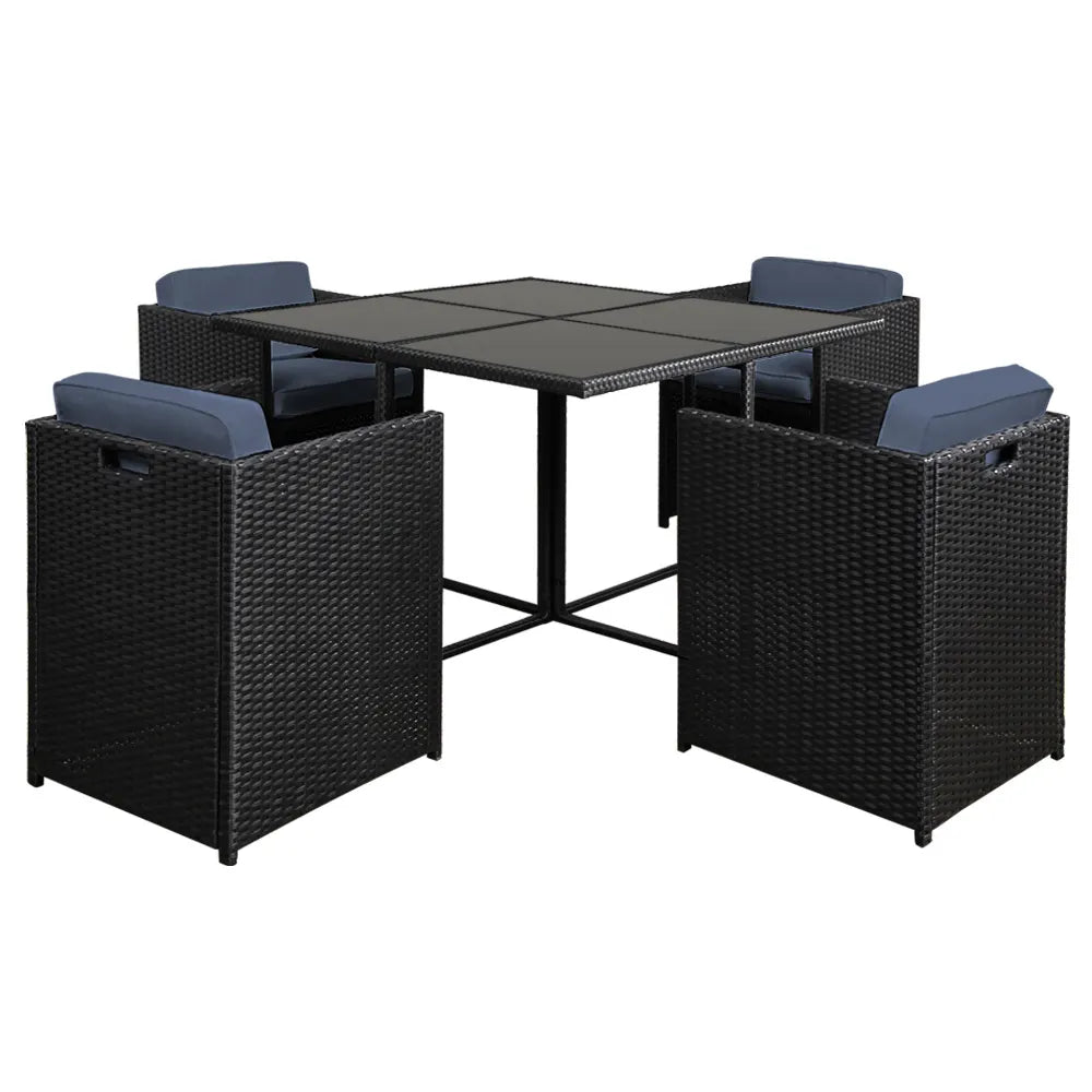 Gardeon Outdoor Dining Set 5 Piece Wicker Table Chairs Setting Black - Image 8