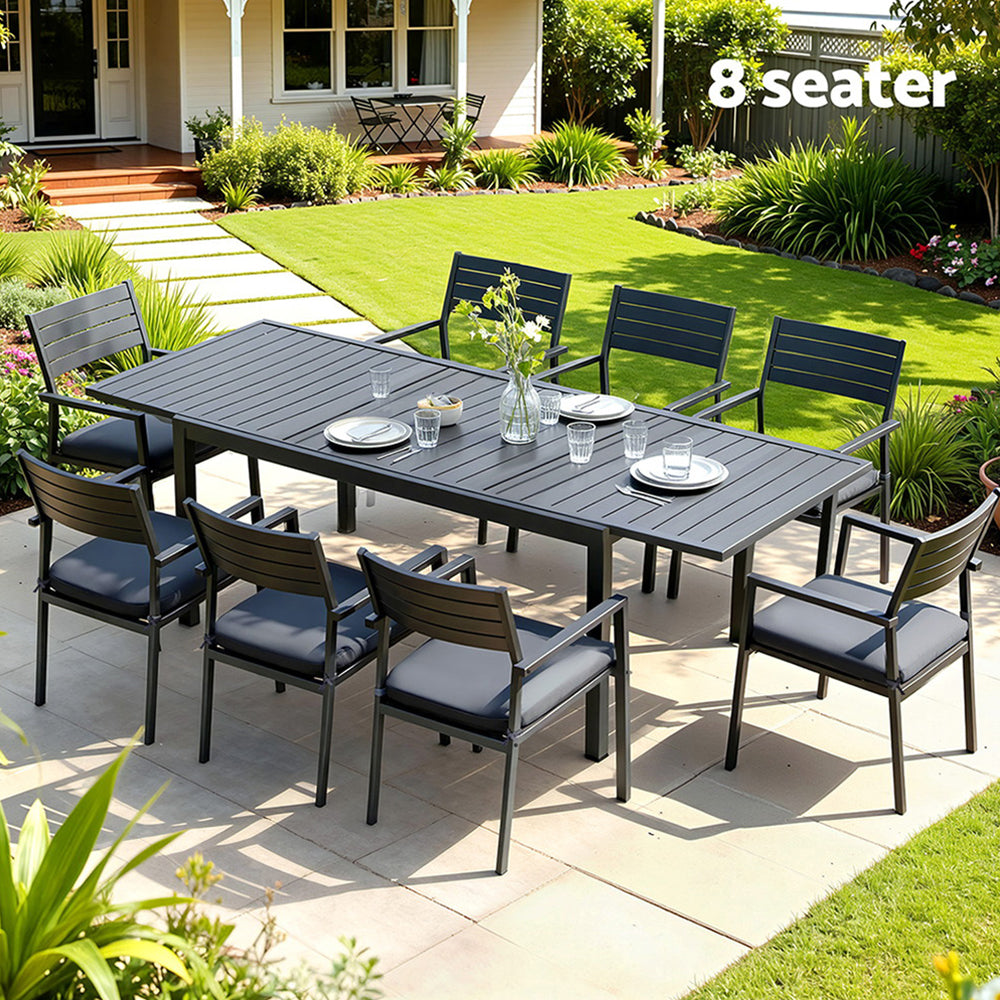 Gardeon Outdoor Dining Set 9PCS Aluminum Extendable Table Chairs Patio Furniture - Image 8