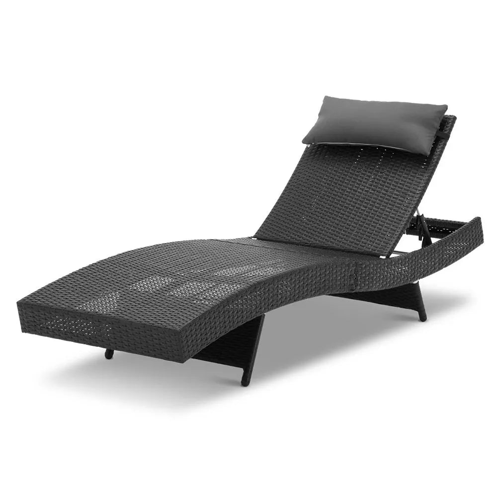 Gardeon Sun Lounge Wicker Lounger Outdoor Furniture Beach Chair Garden Adjustable Black - Image 8