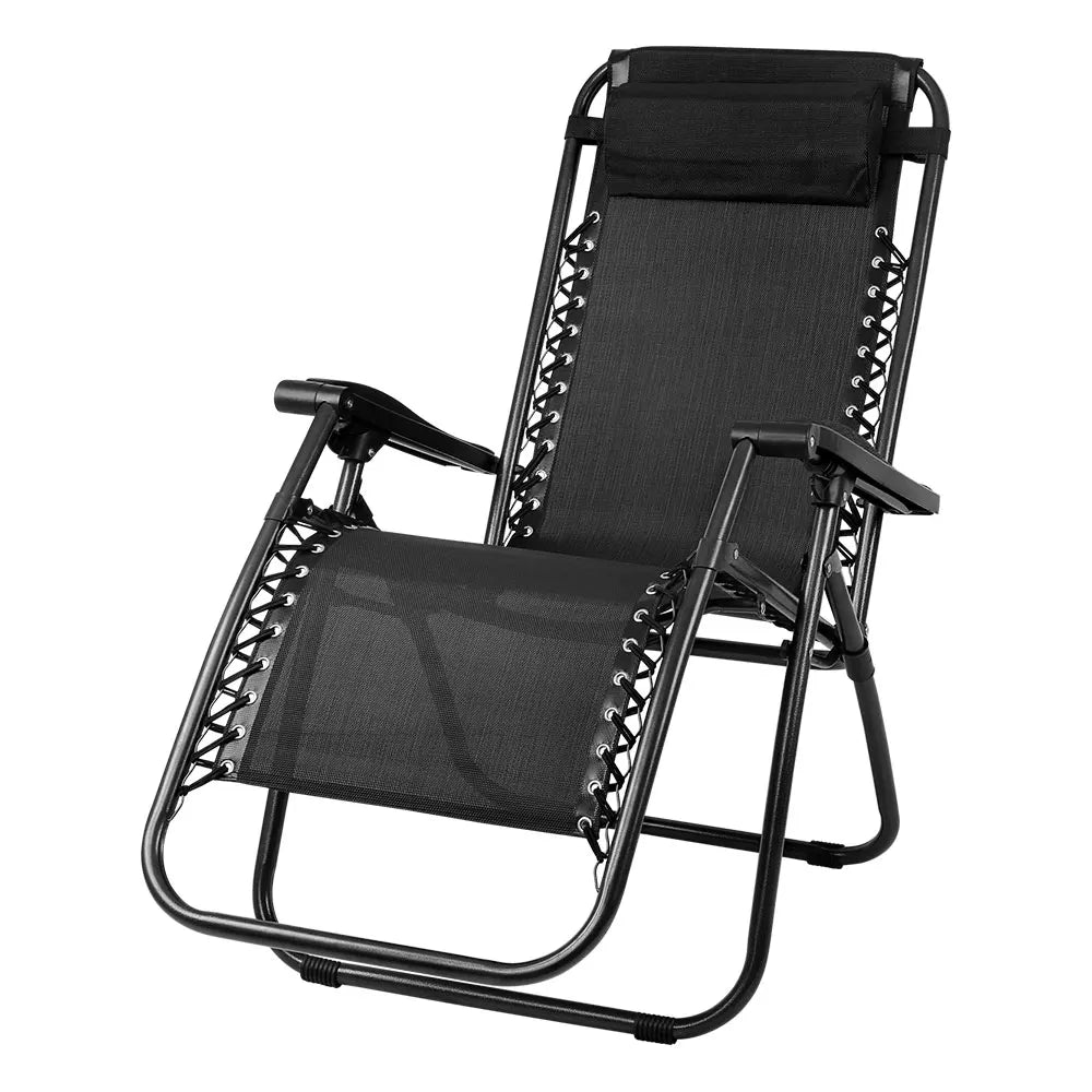 Gardeon Zero Gravity Chair Folding Outdoor Recliner Adjustable Sun Lounge Camping Black - Image 8
