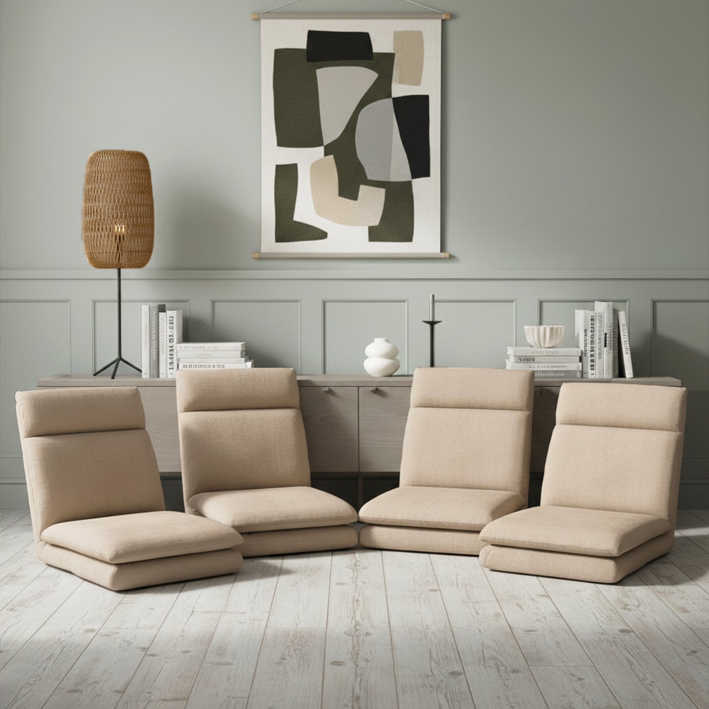 Artiss 4XFloor Chair Sofa Linen Beige - Image 7