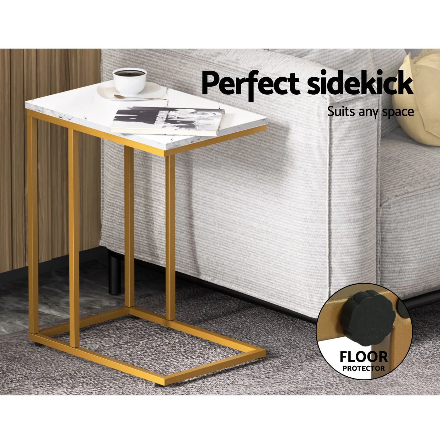 Artiss Floor Lounge Sofa Bed Folding Chaise Chair Green & Coffee Table Side Table Marble Effect - Image 9