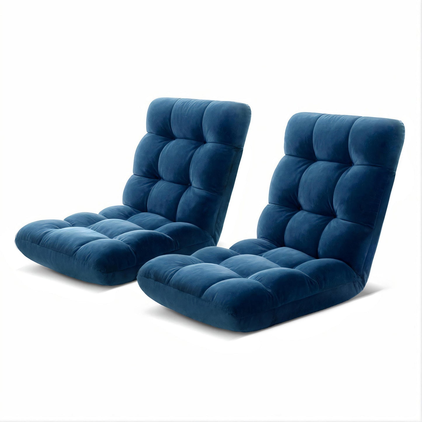 Artiss 2PCS Floor Lounge Sofa Bed Flannel Fabric Navy - Image 7