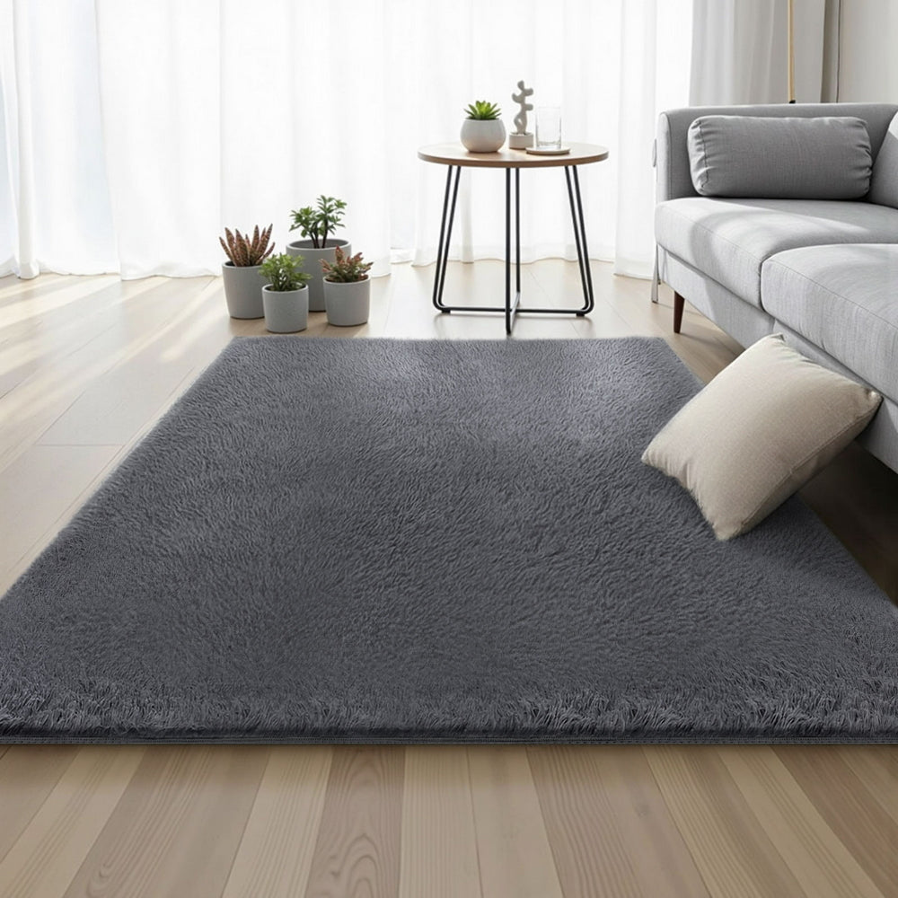 Artiss Floor Rug 140x200cm Plush Area Shaggy Rug Living Room Bedroom Carpet Grey - Image 7