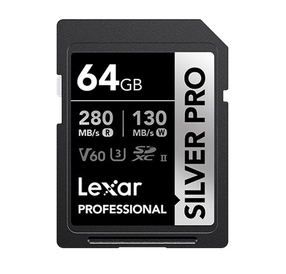 Lexar Professional SILVER PRO 64GB SDXC™ UHS-II Card 64GB—C10, UHS-II(U3), V60, Silver Pro, up to...