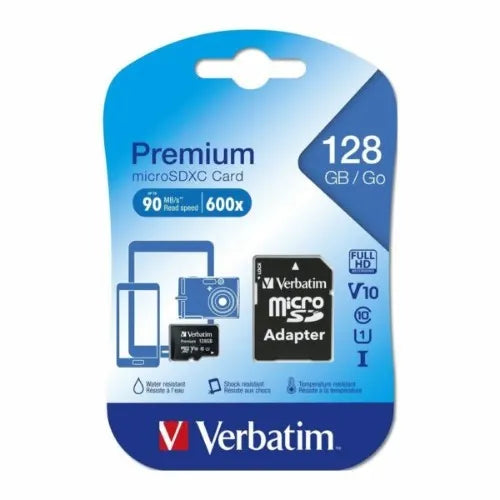 Verbatim Micro SDXC 128GB (Class 10 UHS-I) w Adaptor - 600x, 90 MB/Second, High Capacity and fas...