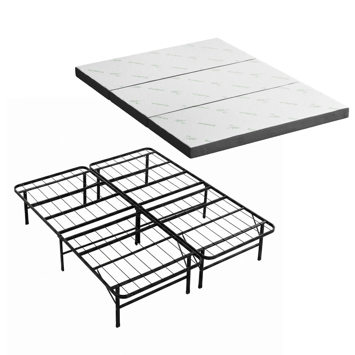 Giselle Folding Bed with Mattress Queen Portable Foldable Guest Bed Bamboo Cover - Image 9