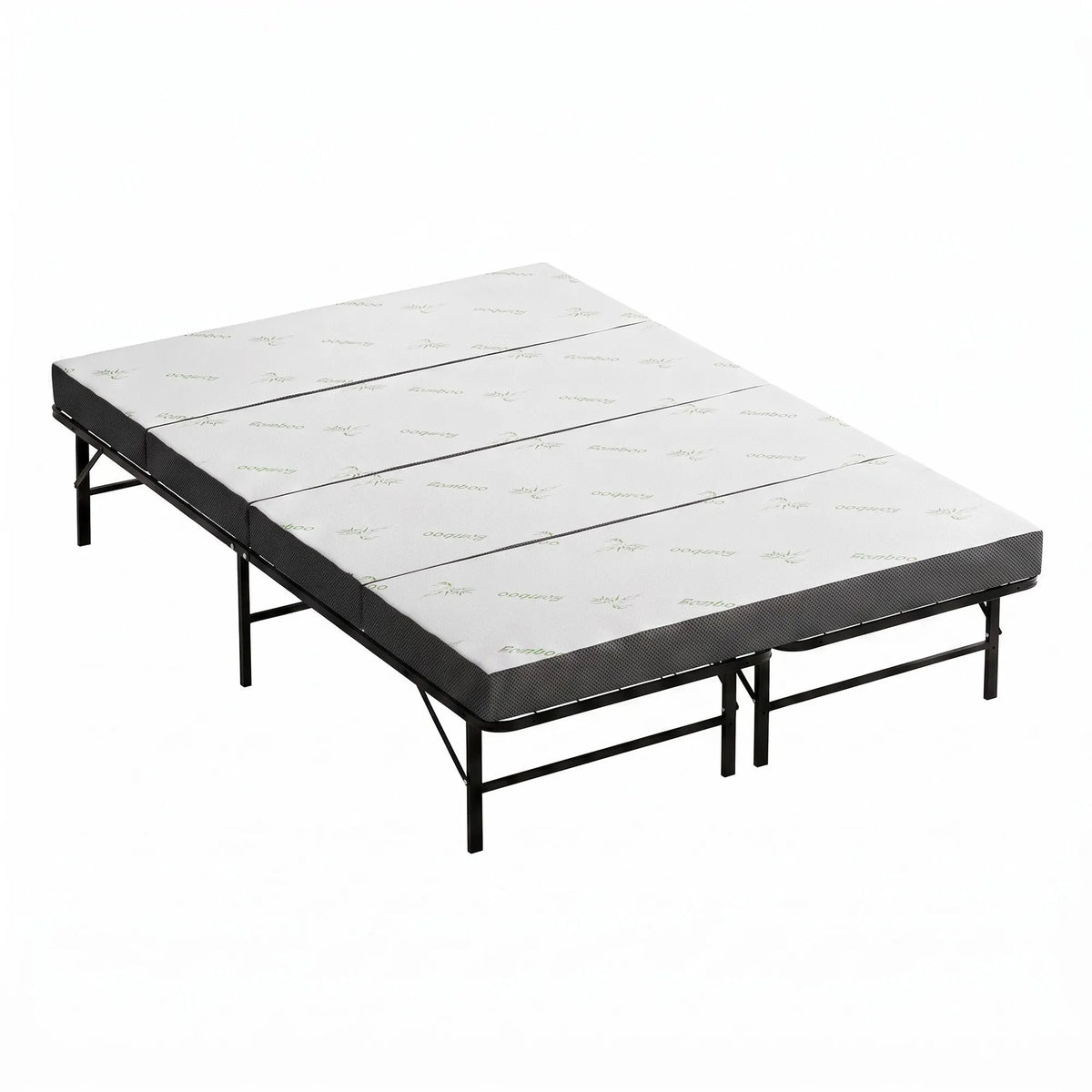 Giselle Queen Folding Bed with Mattress 4 Fold Metal Frame Guest Bed Bamboo Cover - Image 9