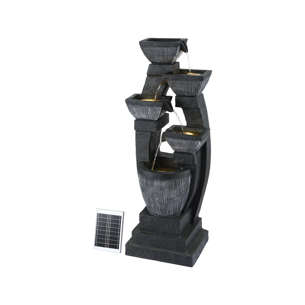 Gardeon Solar Fountain Water Feature Outdoor Fountain Indoor 5-Tier Bowl Cascading Grey - Image 7