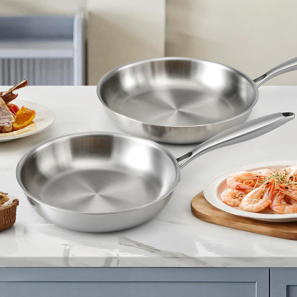 5-star Chef Frying Pan Stainless Steel Uncoated Twin Frypan Set 25/30cm Silver - Image 7