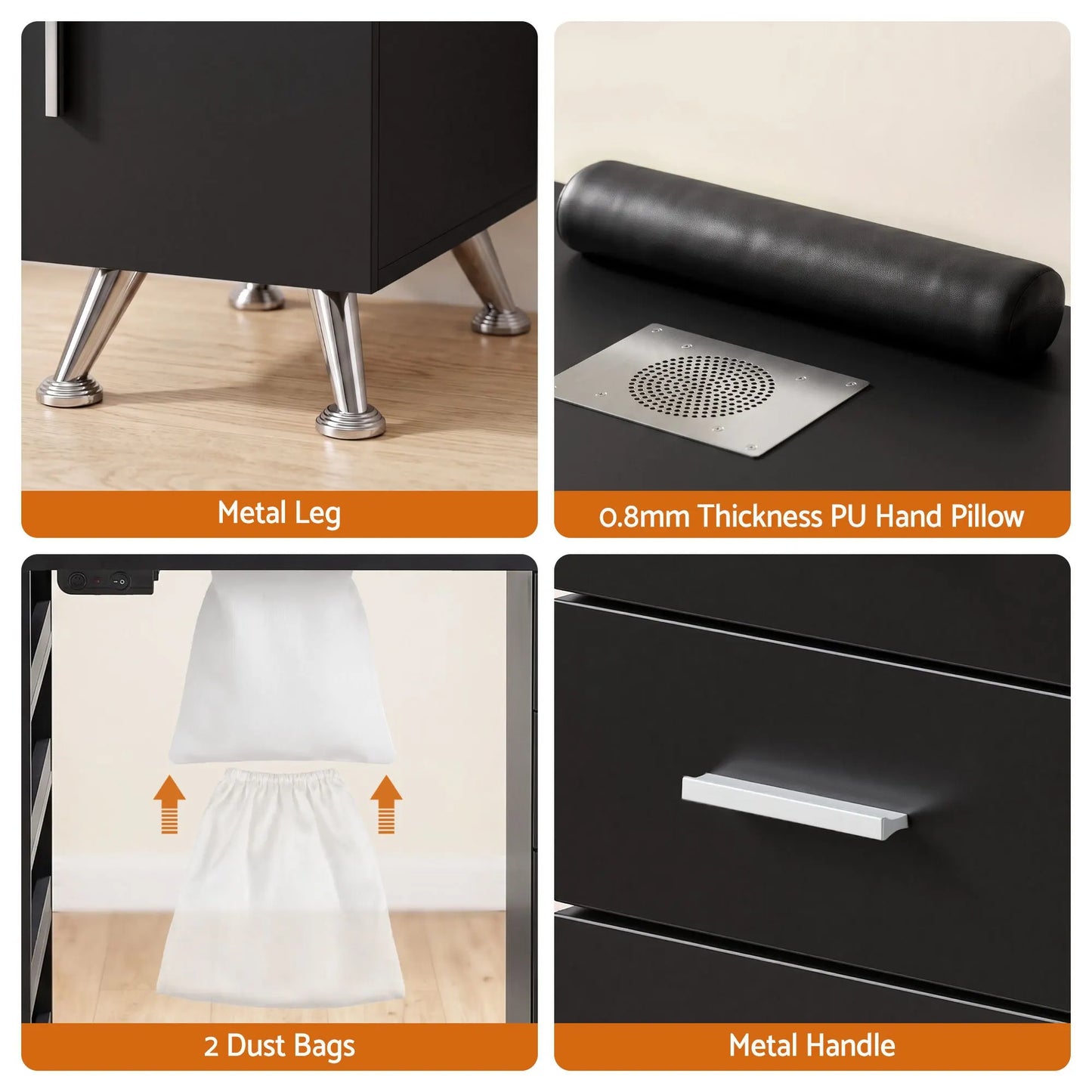 Artiss Manicure Table Nail Desk with Built-in Dust Collector Beauty Salon Station Drawers Shelves Wrist Cushion Black - Image 9