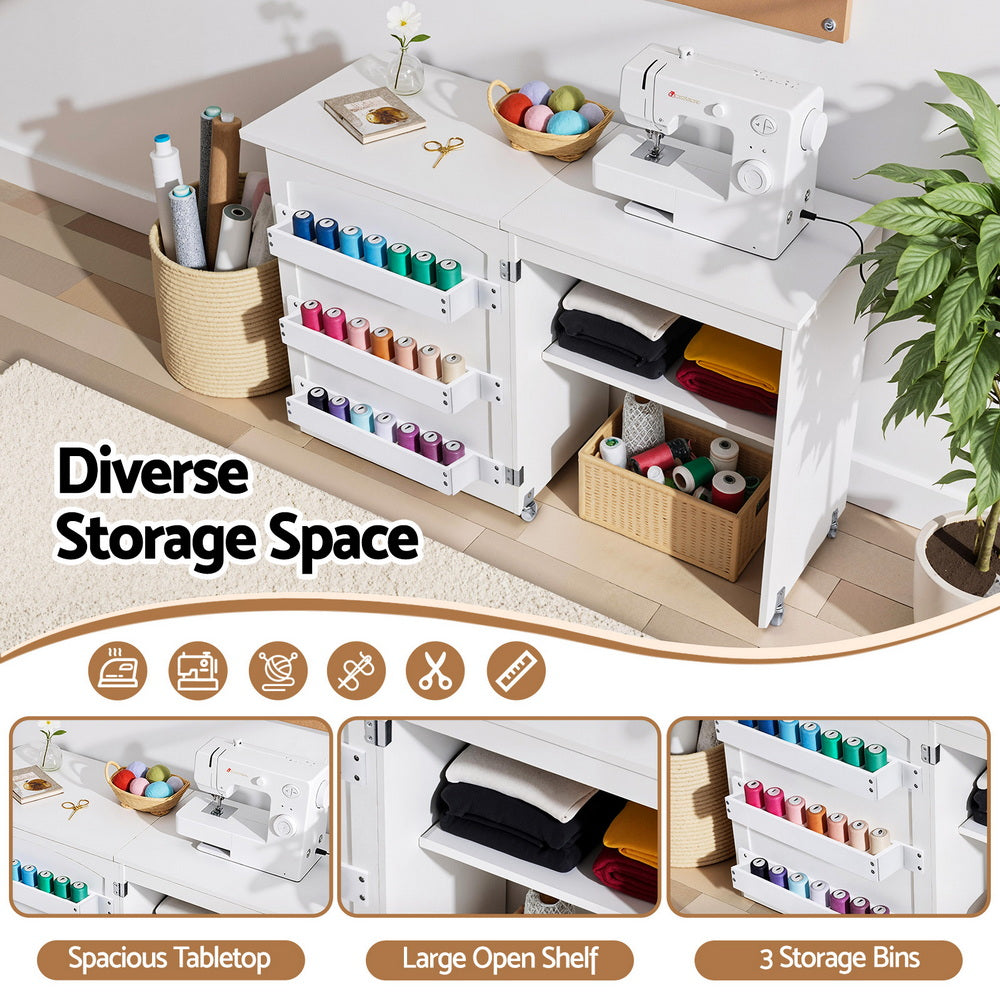 Artiss Folding Sewing Table Sewing Machine Desk Multi-functional Rolling Work Table Craft Station - Image 6