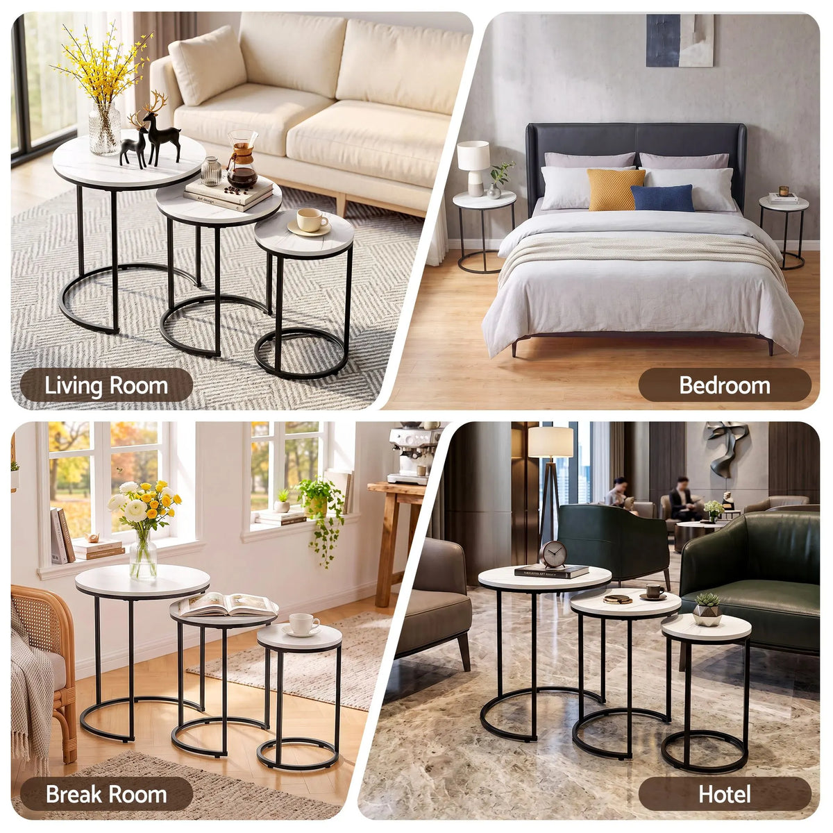Artiss Nesting Coffee Table Set of 3 Round Stackable Side End Tables Marble Finish White - Image 9