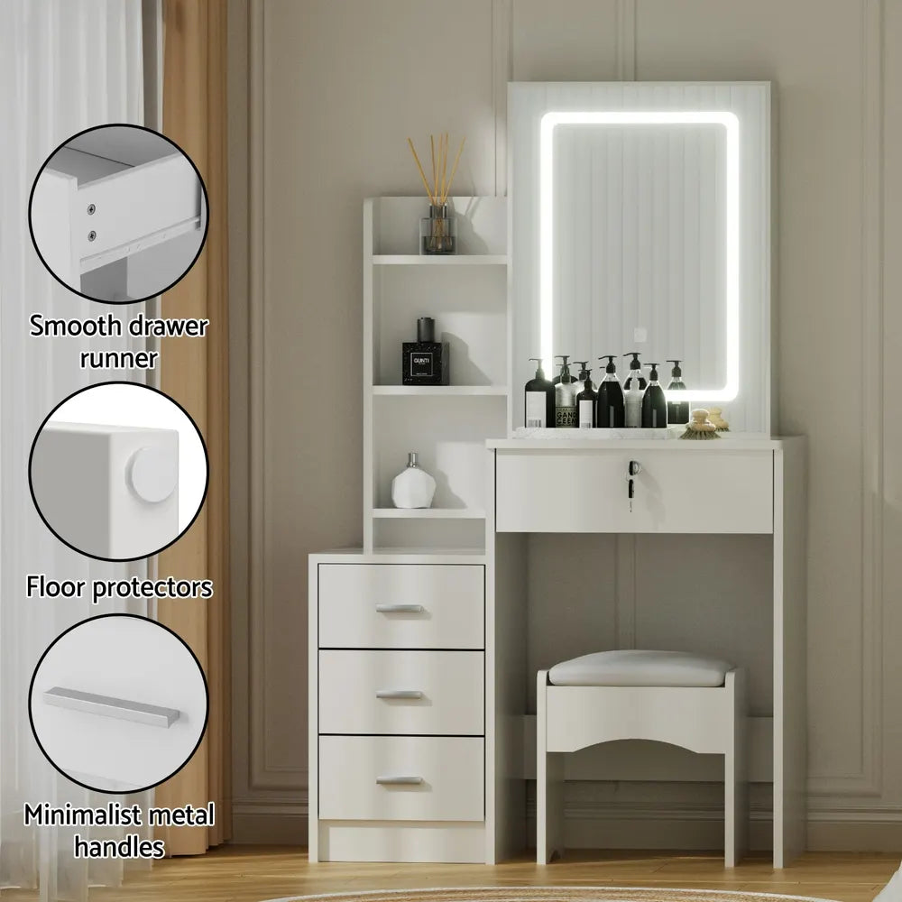 Artiss Dressing Table Vanity Desk Set Stool Led White - Image 7