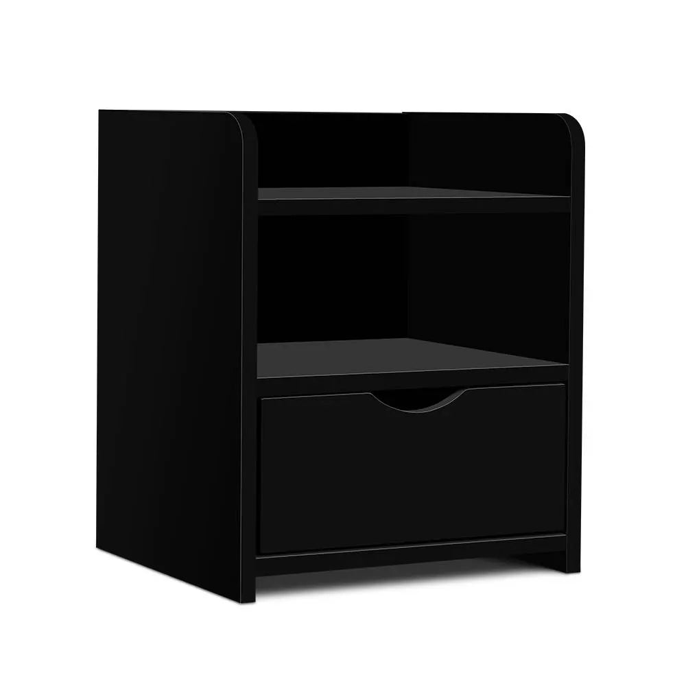 Artiss Bedside Table 1 Drawer with Shelf - FARA Black - Image 8