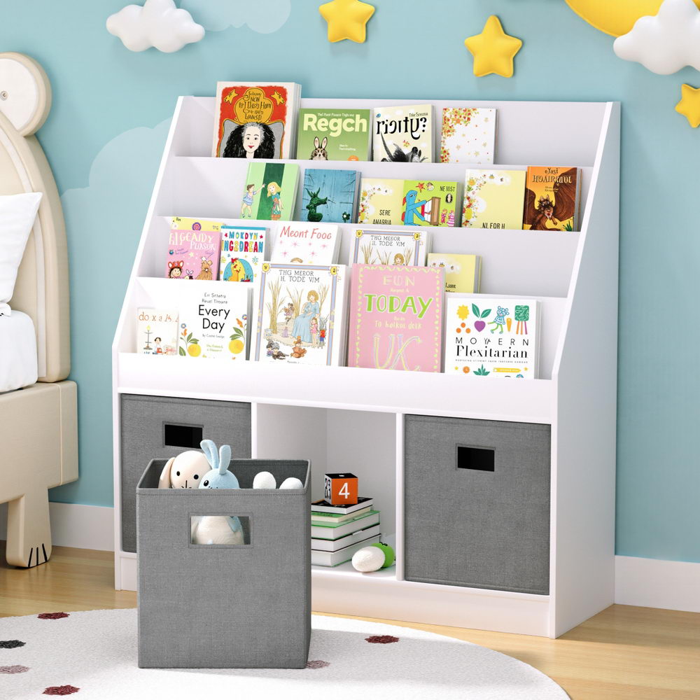 Keezi Kids Bookshelf 4 Tiers Magazine Rack Toy Box Organiser Storage Display Shelf - Image 7